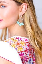 Load image into Gallery viewer, Teal Metal Flower Rhinestone Hoop Earrings
