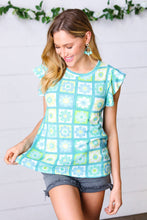 Load image into Gallery viewer, Green &amp; Blue Flower Print Flutter Sleeve Top