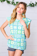 Load image into Gallery viewer, Green &amp; Blue Flower Print Flutter Sleeve Top