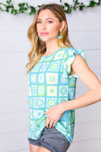 Load image into Gallery viewer, Green &amp; Blue Flower Print Flutter Sleeve Top