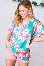 Load image into Gallery viewer, Ocean &amp; Lavender Tropical Floral V Neck Top