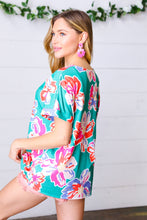 Load image into Gallery viewer, Ocean &amp; Lavender Tropical Floral V Neck Top