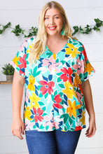 Load image into Gallery viewer, Teal &amp; Coral Flat Floral V Neck Top