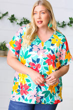 Load image into Gallery viewer, Teal &amp; Coral Flat Floral V Neck Top