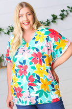 Load image into Gallery viewer, Teal &amp; Coral Flat Floral V Neck Top