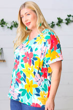 Load image into Gallery viewer, Teal &amp; Coral Flat Floral V Neck Top