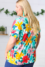 Load image into Gallery viewer, Teal &amp; Coral Flat Floral V Neck Top