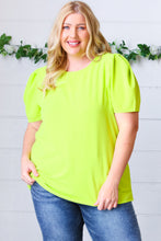 Load image into Gallery viewer, Neon Green Round Neck Puff Sleeve Crepe Top