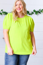 Load image into Gallery viewer, Neon Green Round Neck Puff Sleeve Crepe Top