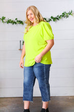 Load image into Gallery viewer, Neon Green Round Neck Puff Sleeve Crepe Top