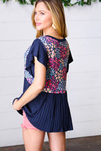Load image into Gallery viewer, Navy Floral Yoke Babydoll Rib Flutter Sleeve Top