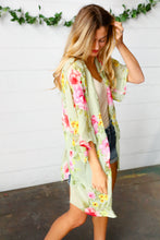 Load image into Gallery viewer, Sage Floral Print Chiffon Cover Up Kimono