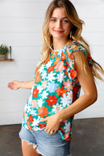 Load image into Gallery viewer, Jade Green Flower Power Double Ruffle Sleeve Top