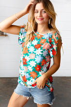 Load image into Gallery viewer, Jade Green Flower Power Double Ruffle Sleeve Top