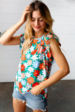 Load image into Gallery viewer, Jade Green Flower Power Double Ruffle Sleeve Top