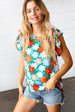 Load image into Gallery viewer, Jade Green Flower Power Double Ruffle Sleeve Top