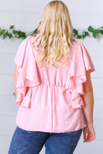 Load image into Gallery viewer, Soft Pink Swiss Dot Ruffle Woven Top