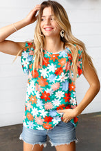 Load image into Gallery viewer, Jade Green Flower Power Double Ruffle Sleeve Top