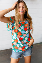 Load image into Gallery viewer, Jade Green Flower Power Double Ruffle Sleeve Top