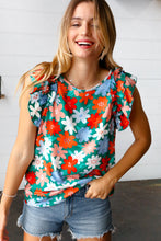 Load image into Gallery viewer, Jade Green Flower Power Double Ruffle Sleeve Top