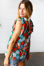 Load image into Gallery viewer, Jade Green Flower Power Double Ruffle Sleeve Top