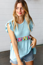 Load image into Gallery viewer, Sky Blue Two Tone Babydoll Fringe Tassel Top
