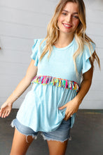 Load image into Gallery viewer, Sky Blue Two Tone Babydoll Fringe Tassel Top