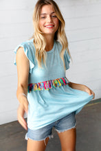 Load image into Gallery viewer, Sky Blue Two Tone Babydoll Fringe Tassel Top