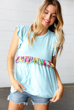 Load image into Gallery viewer, Sky Blue Two Tone Babydoll Fringe Tassel Top