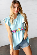 Load image into Gallery viewer, Sky Blue Two Tone Babydoll Fringe Tassel Top