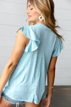 Load image into Gallery viewer, Sky Blue Two Tone Babydoll Fringe Tassel Top