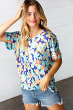 Load image into Gallery viewer, Blue &amp; Orange Retro Floral V Neck Top