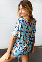 Load image into Gallery viewer, Blue &amp; Orange Retro Floral V Neck Top