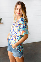 Load image into Gallery viewer, Blue &amp; Orange Retro Floral V Neck Top