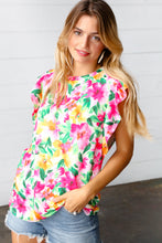 Load image into Gallery viewer, Pink &amp; Green Watercolor Floral Ruffle Sleeve Top