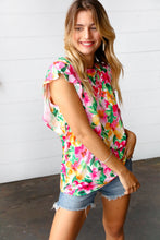 Load image into Gallery viewer, Pink &amp; Green Watercolor Floral Ruffle Sleeve Top