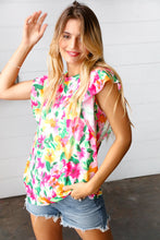 Load image into Gallery viewer, Pink &amp; Green Watercolor Floral Ruffle Sleeve Top