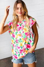 Load image into Gallery viewer, Pink &amp; Green Watercolor Floral Ruffle Sleeve Top