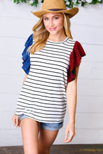 Load image into Gallery viewer, Red &amp; Blue Flutter Sleeve Striped Top