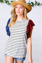 Load image into Gallery viewer, Red &amp; Blue Flutter Sleeve Striped Top