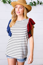 Load image into Gallery viewer, Red &amp; Blue Flutter Sleeve Striped Top