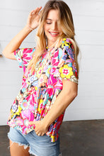 Load image into Gallery viewer, Yellow &amp; Fuchsia Retro Floral Babydoll Top