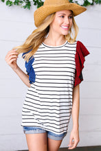 Load image into Gallery viewer, Red &amp; Blue Flutter Sleeve Striped Top