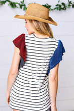 Load image into Gallery viewer, Red &amp; Blue Flutter Sleeve Striped Top