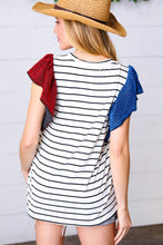 Load image into Gallery viewer, Red &amp; Blue Flutter Sleeve Striped Top