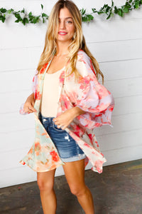 Lavender & Sage Colorblock Floral Print Chiffon Kimono