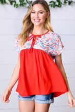 Load image into Gallery viewer, Red Boho Print Tie Neck Dolman Top