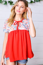 Load image into Gallery viewer, Red Boho Print Tie Neck Dolman Top