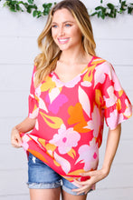 Load image into Gallery viewer, Peach &amp; Pink Floral Dolman Ruffle Frill Sleeve Blouse