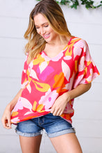 Load image into Gallery viewer, Peach &amp; Pink Floral Dolman Ruffle Frill Sleeve Blouse